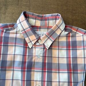 Mizzen+Main Men's XL Trim Fit Plaid Shirt - Pink, Peach & Gray Plaid
